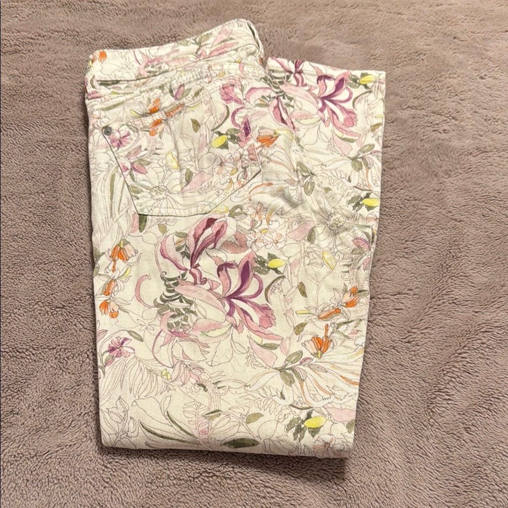 Pilcro and the Letterpress Floral Skinny Jeans - Cream and Pink - Picture 3 of 6